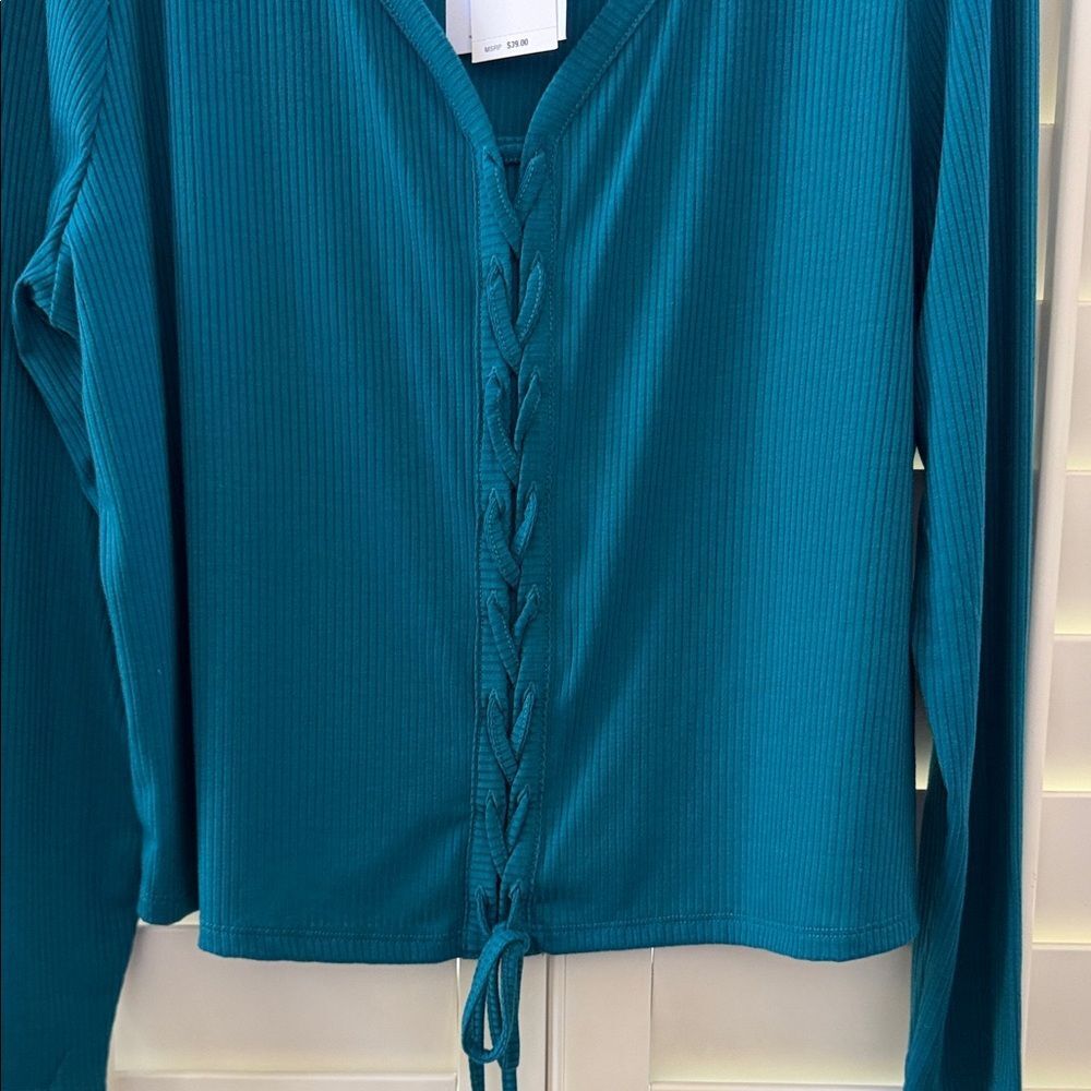 love, Fire Teal V-Neck Long Sleeve Top - Picture 3 of 4